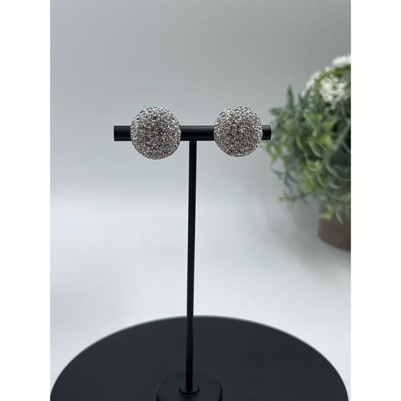 Swarovski Round Pave Clear Crystal Stud Earrings Formal Bridal Bling‎ Pierced - Picture 2 of 16
